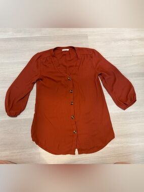Maurices Women's Button-Front V-Neck Blouse - Rust Orange